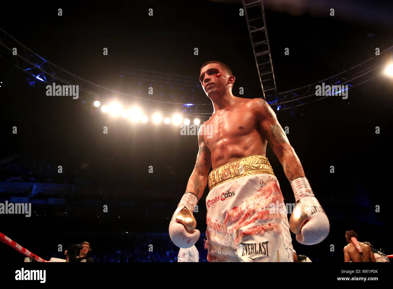 Lee Selby compete nel vacante IBF Intercontinental campionato leggero match contro Omar Douglas all'O2 Arena, Londra. Foto Stock