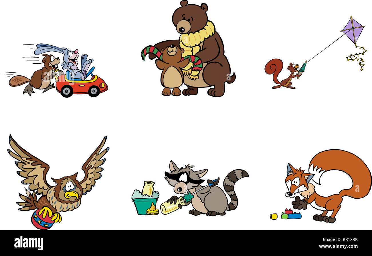 Gruppo di sei animali della foresta per decorazione diurni Foto Stock