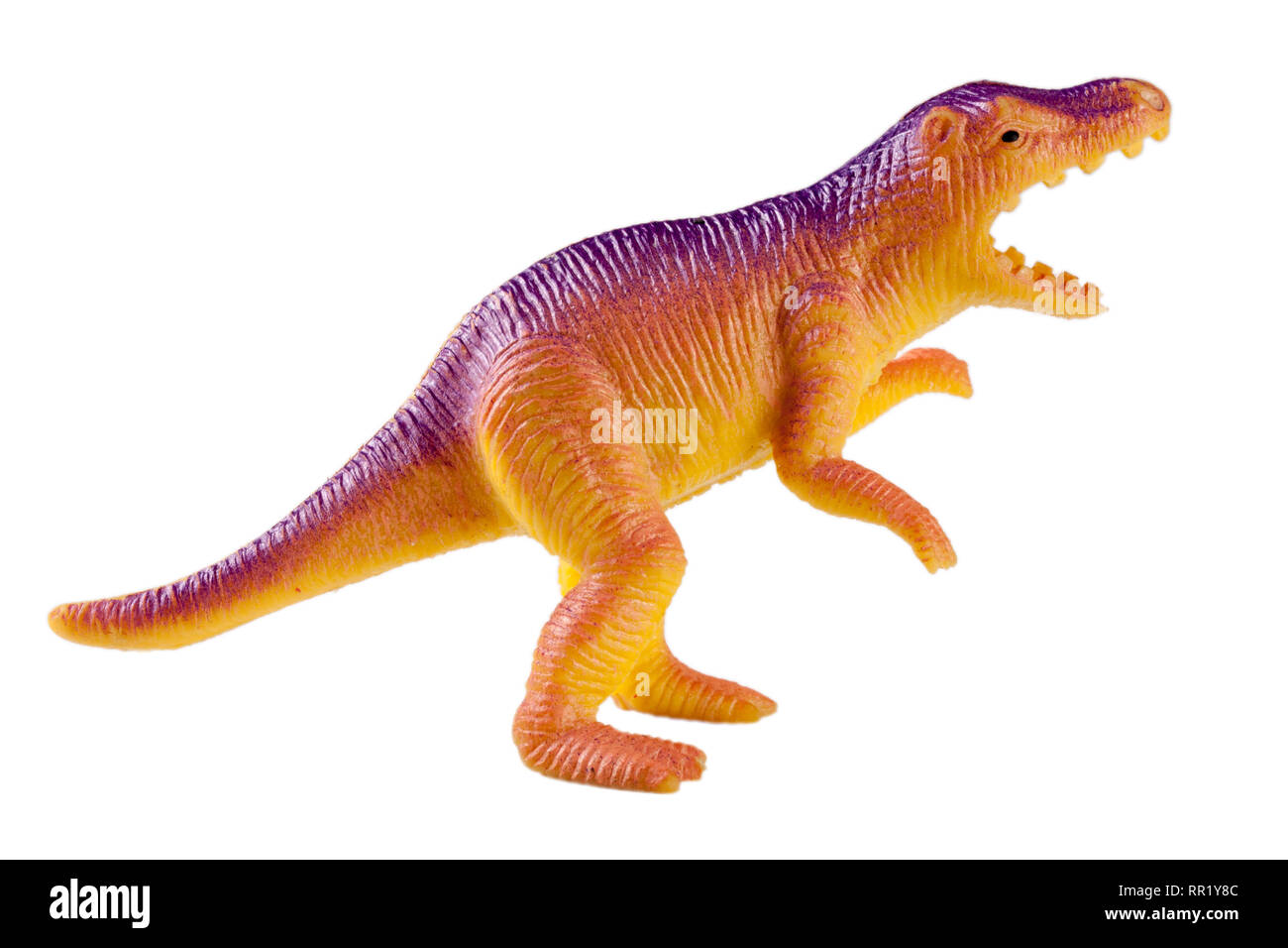 Plastica giocattolo dinosauro isolati su sfondo bianco Foto Stock