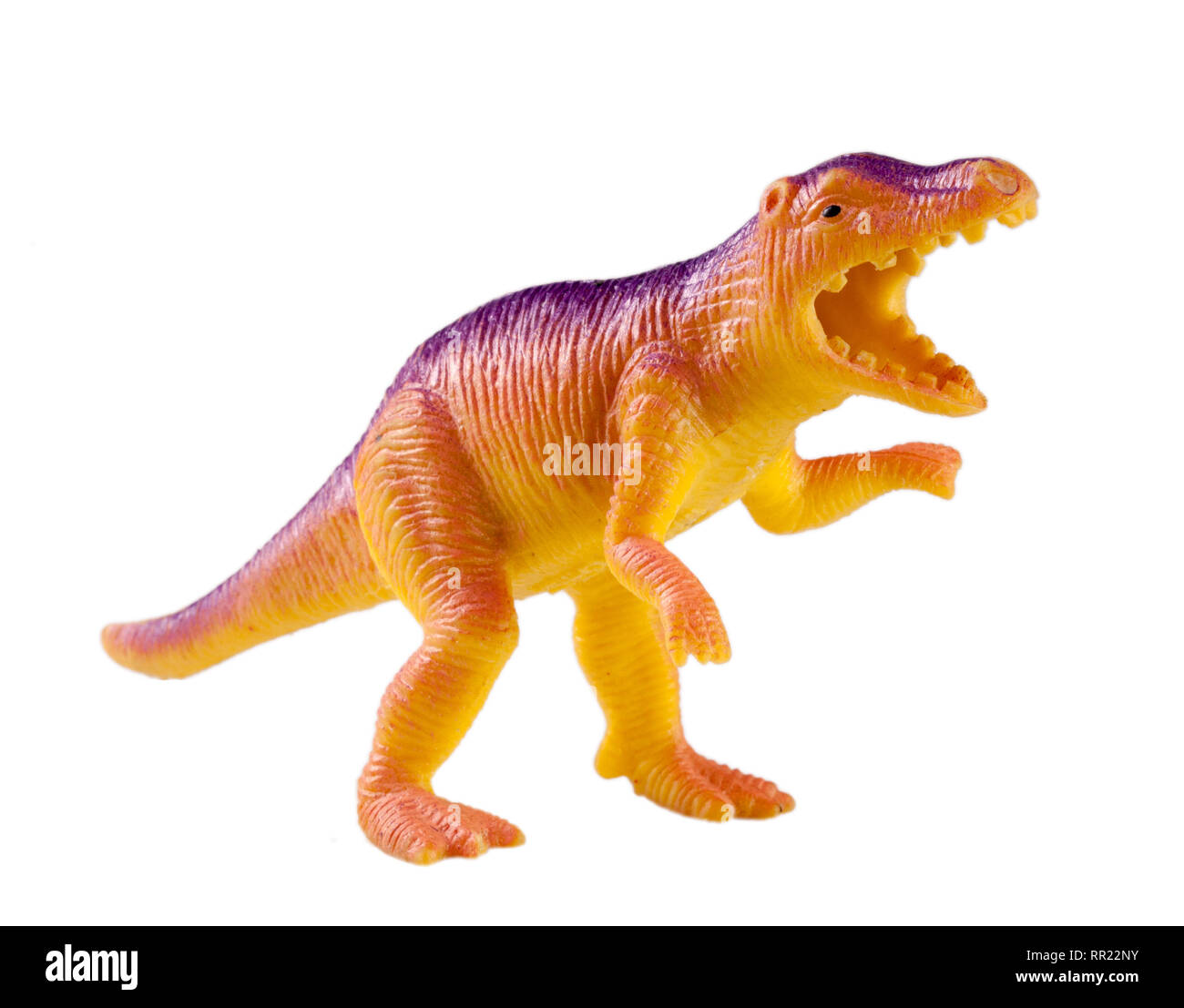 Plastica giocattolo dinosauro isolati su sfondo bianco Foto Stock