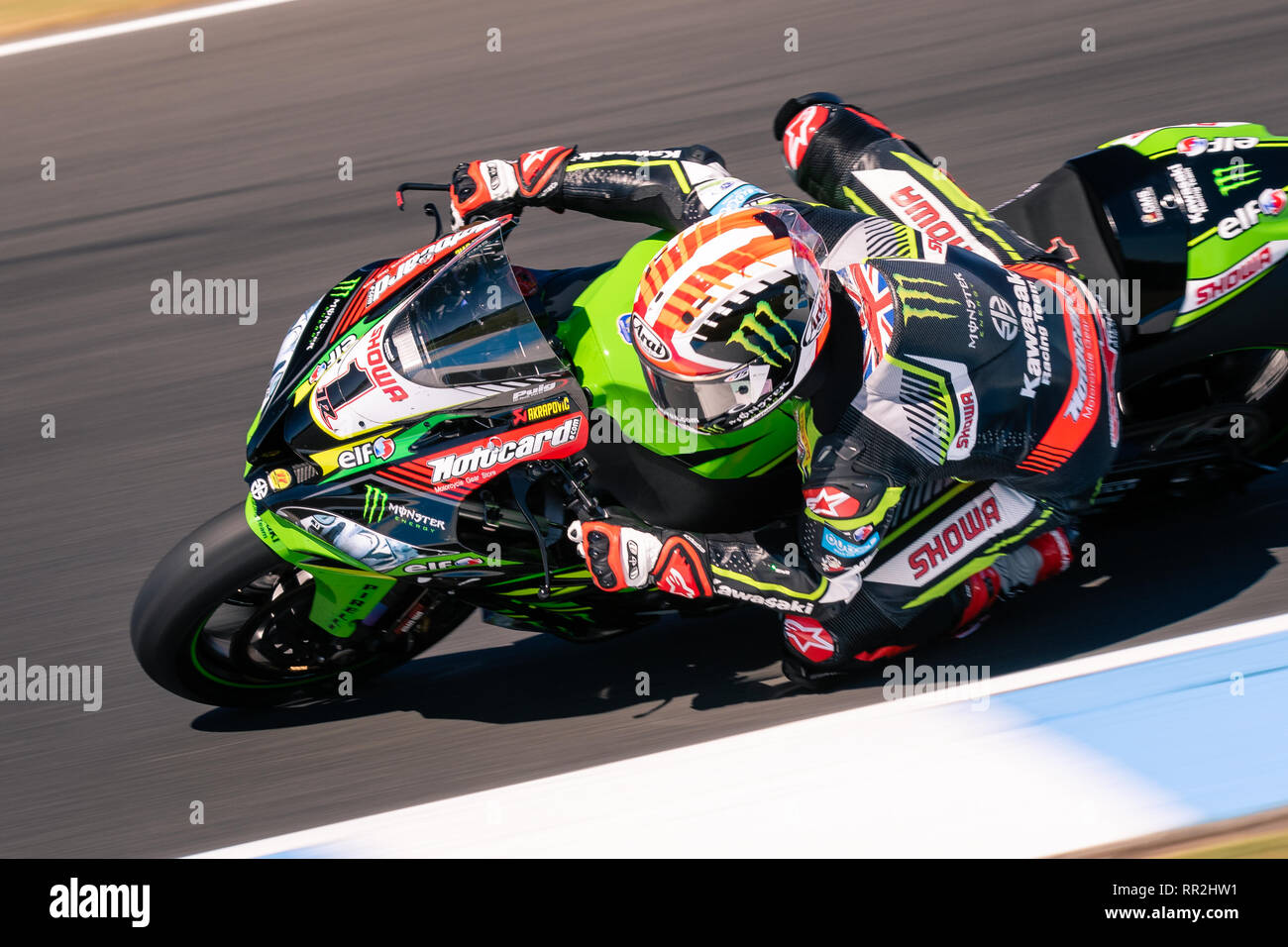 Melbourne, Australia. 24 Febbraio, 2019. MELBOURNE, Australia - 24 febbraio:m Jonathan Rea 1 equitazione per Kawasaki Racing Team WorldSBK durante il 2019 MOTUL FIM Superbike World Championship sul circuito australiano di Phillip Island il 24 febbraio 2019. Credito: Dave Hewison sport/Alamy Live News Foto Stock