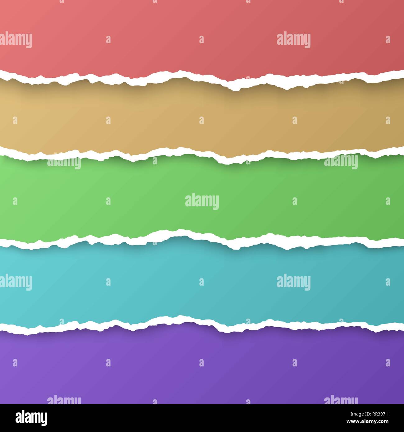 Set di colore arcobaleno carta strappata strisce. Grana carta con bordo danneggiato. Isolato illustrazione vettoriale Illustrazione Vettoriale