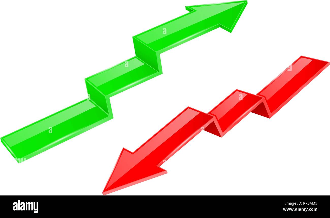 Le frecce in su e in giù. 3d financinal indicazione segni grafici Illustrazione Vettoriale