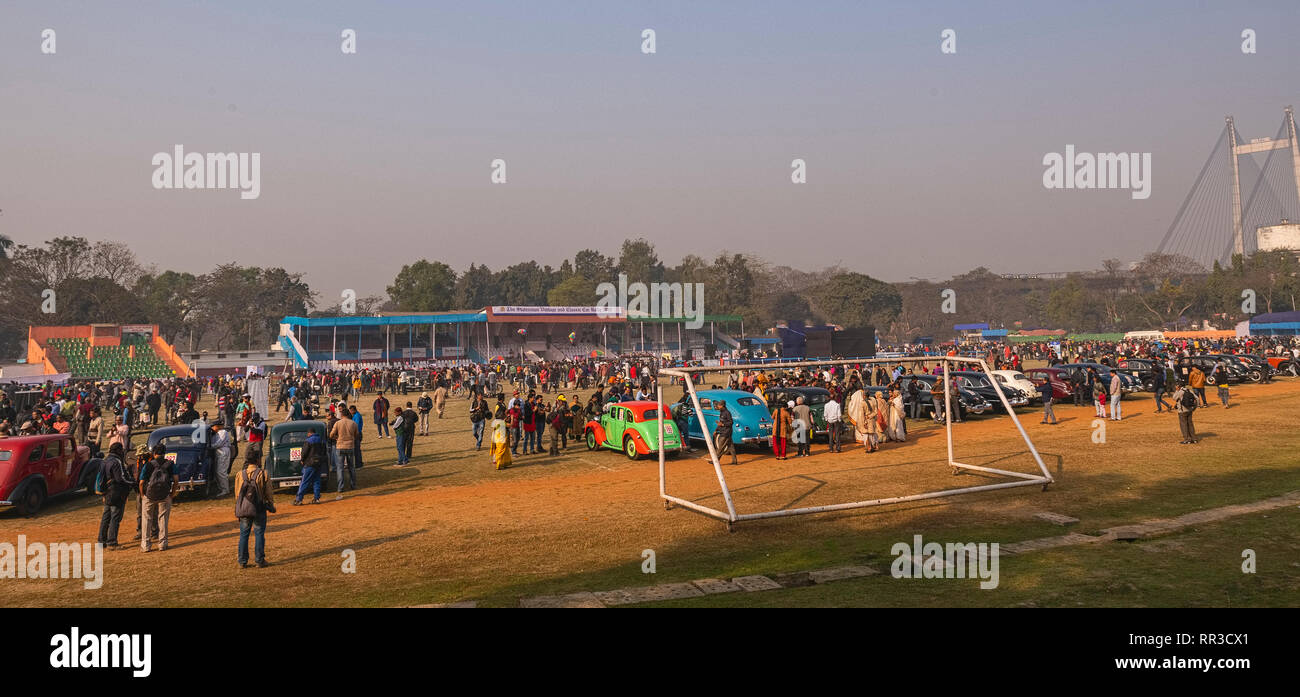 Panorama,Vintage Rally auto,2019,Kolkata,l'India , assemblea,Classico,auto,entusiasti,auto,amanti giovani,vecchio,un cerimoniale,raccolta, Foto Stock