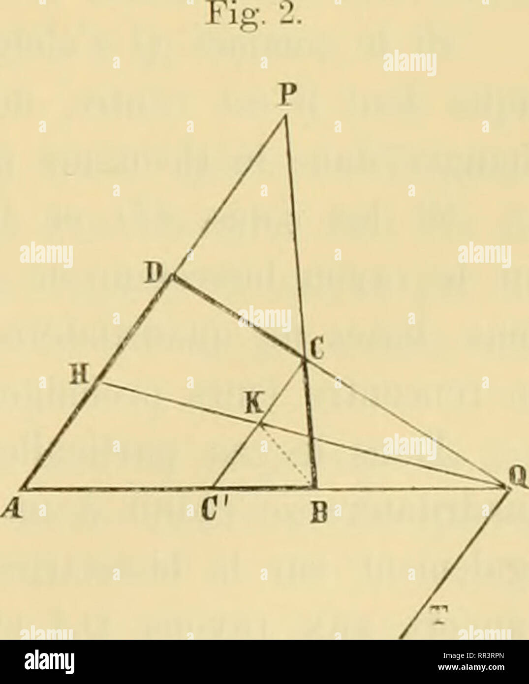 . Acta Societatis Scientiarum Fennicae. La scienza. N:o 8. Recherches sur les polyèdres maxima. 13 (2) su un d'ailleurs un:h=d:c ou /j = F - 3d , c = FSa, D - F - ^ß. ac = bd. En substituant y les valeurs (2) et osservante que F - " + (i + y + (?, ils concourent vers punto onu situé Au delà de la base du triangle c. On peut donc aftirmer également que si deux triangoli bari/centriques, ayant basi ijour deux côtés opposés d'onu quadrilatère, sont équivalents, les deux autres côtés du quadrilatère seront pa- rallèles, mais que si les triangoli sont inégaux, les côtés dont il s'agit, conver- geront ve Foto Stock