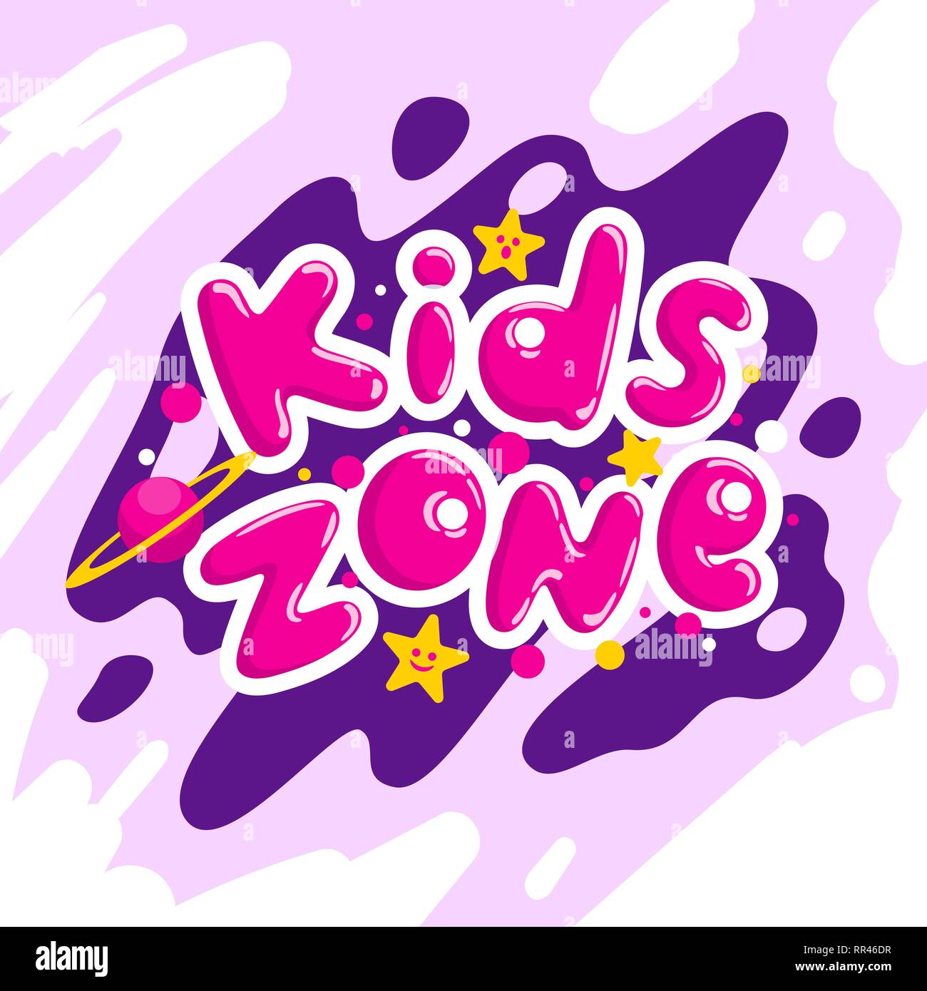 Kids Zone vettore logo cartoon. Cupola colorata lettere per bambini Sala giochi di decorazione. Iscrizione isolato su sfondo Illustrazione Vettoriale