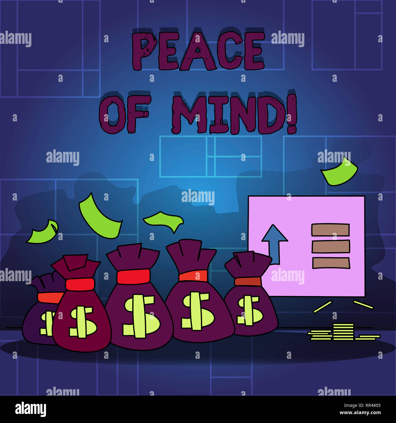 Testo della scrittura la pace della mente. Concetto significato di essere pacifici felice con le cose che avete fatto e realizzare Foto Stock