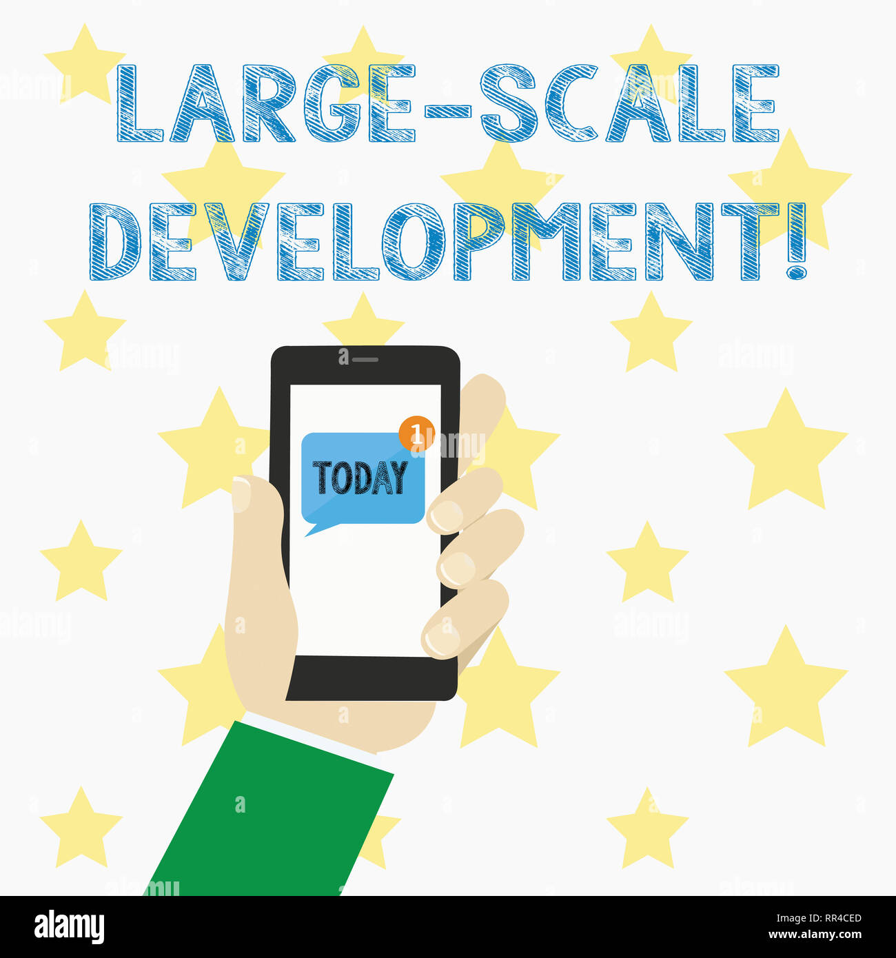 Testo che mostra segni di sviluppo su larga scala. Foto concettuale si sviluppano su una vasta base crescere un sacco Foto Stock