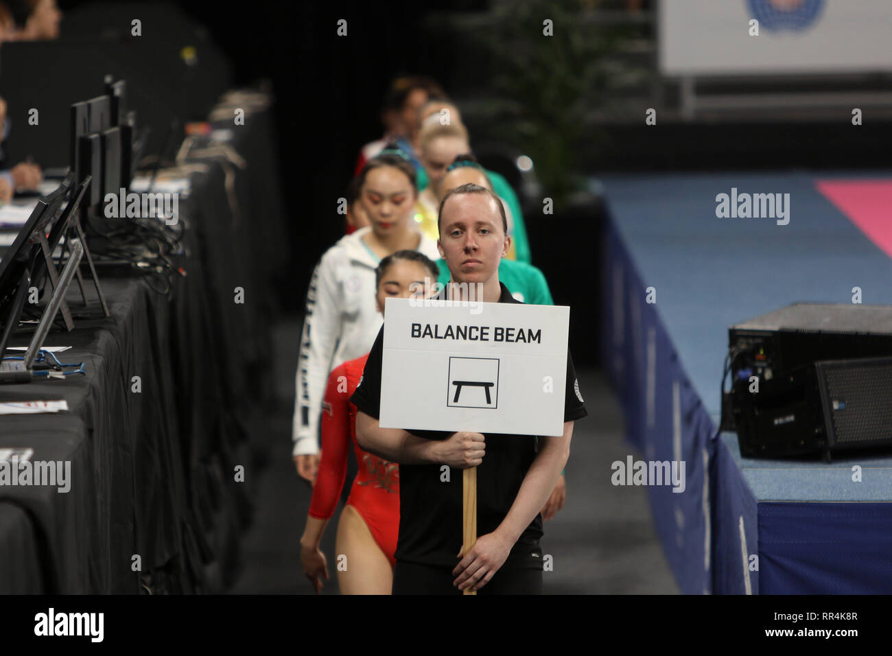 Melbourne, Victoria, Australia. Il 24 febbraio, 2019. Gymnastics World Cup - Giorno quattro finali - 24 Febbraio 2019 - Melbourne Arena, Melbourne, Victoria, Australia.Il campo finale per la Womend fascio Ballanve Credito: Brett keating/Alamy Live News Foto Stock