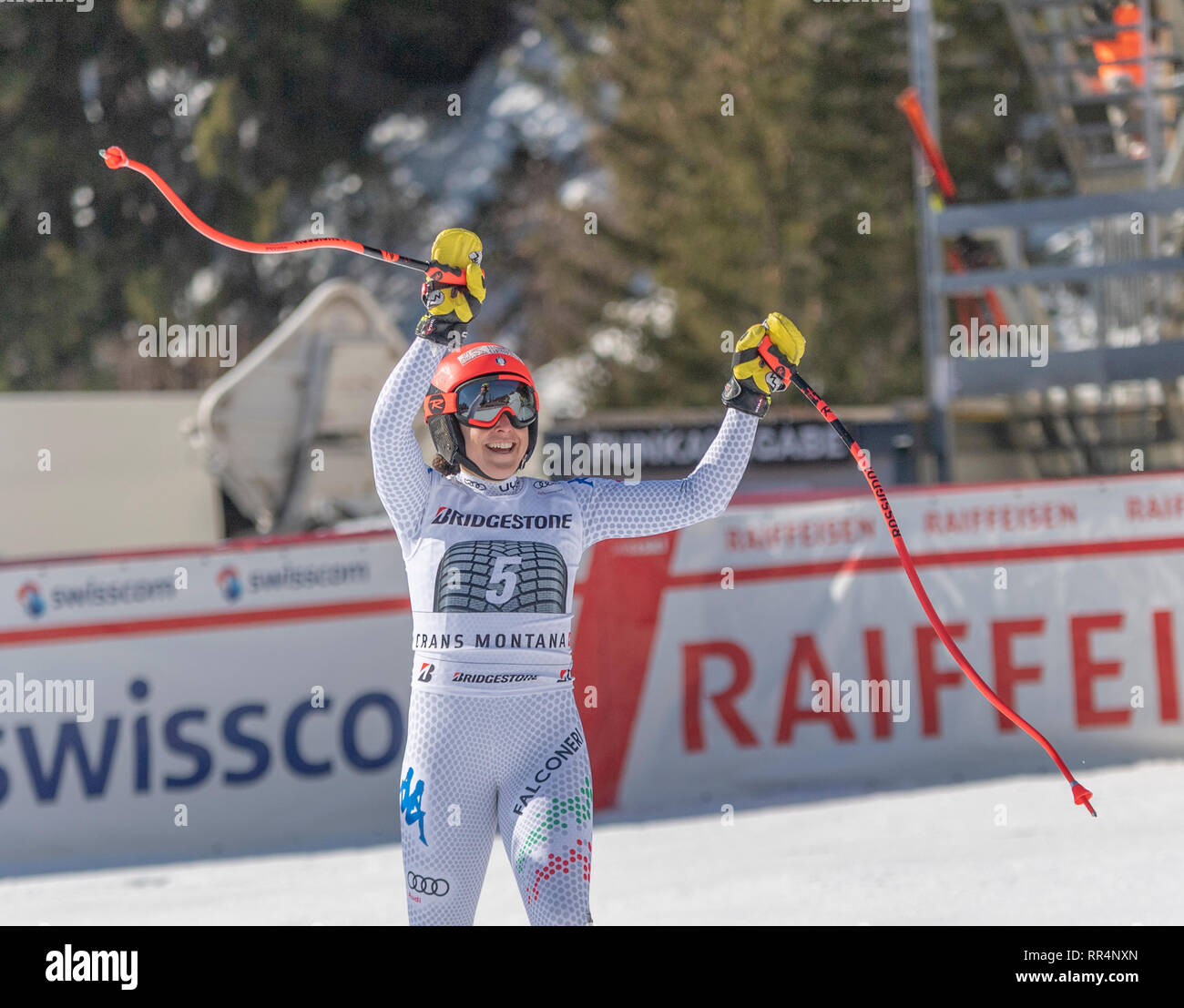 Crans-Montana, Svizzera. 24 febbraio, 2019. FIS Coppa del Mondo di sci, onorevoli colleghe Federica BRIGNONE (ITA) eseguite su Audi FIS Coppa del Mondo di Sci Alpino super evento combinato. Credito: Eric Dubost/Alamy Live News Foto Stock