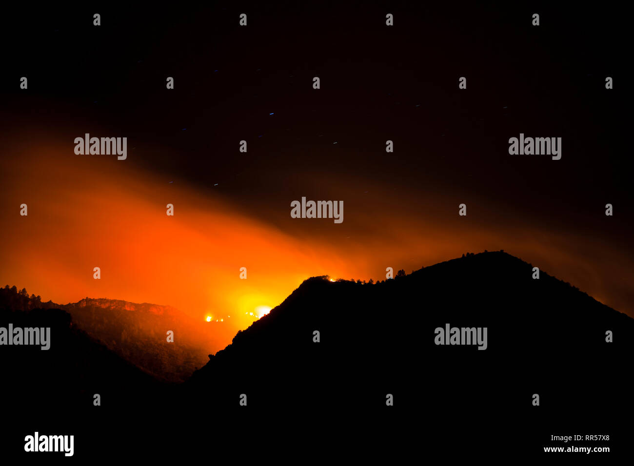 Wild forrest incendio presso Barxeta, Valencia, Comunidad Valenciana, Spagna, Europa Foto Stock
