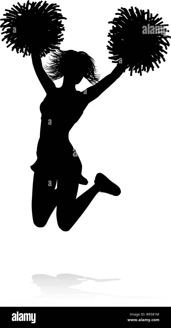 Cheerleader con il pom pom Silhouette Illustrazione Vettoriale