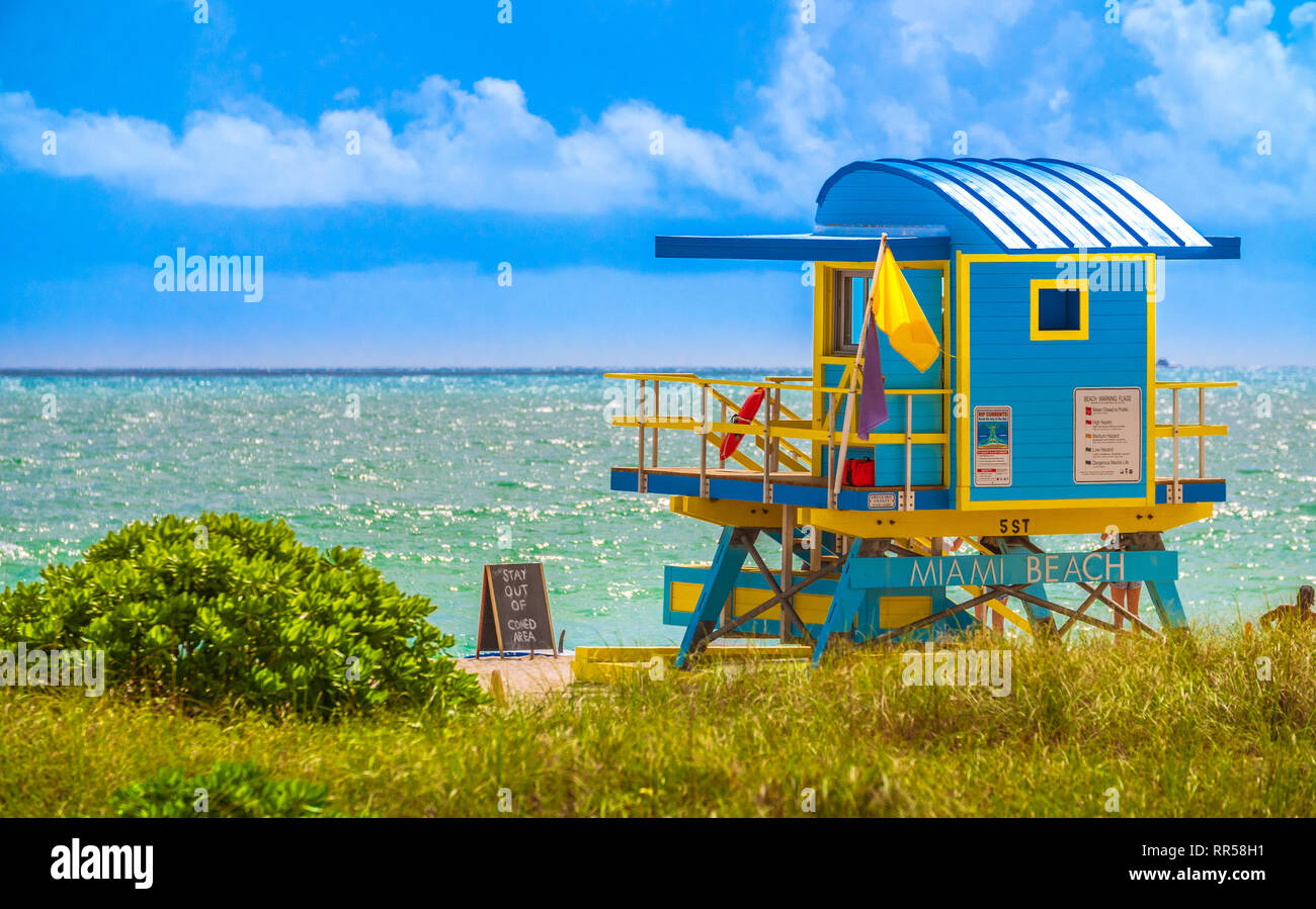 Blue Beach Hut in stile art deco di South Beach a Miami in Florida Foto Stock