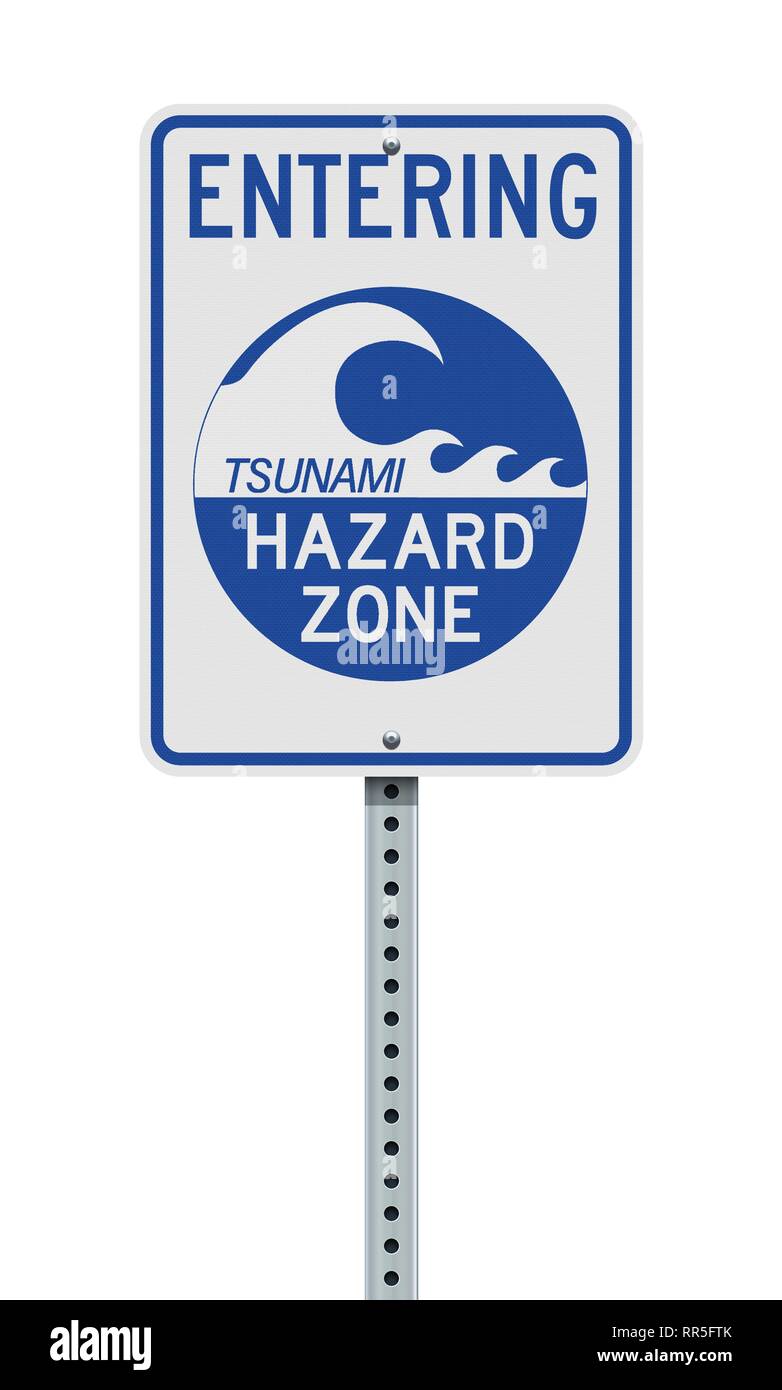 Illustrazione Vettoriale dell'inserimento dello Tsunami zona di pericolo segno Illustrazione Vettoriale