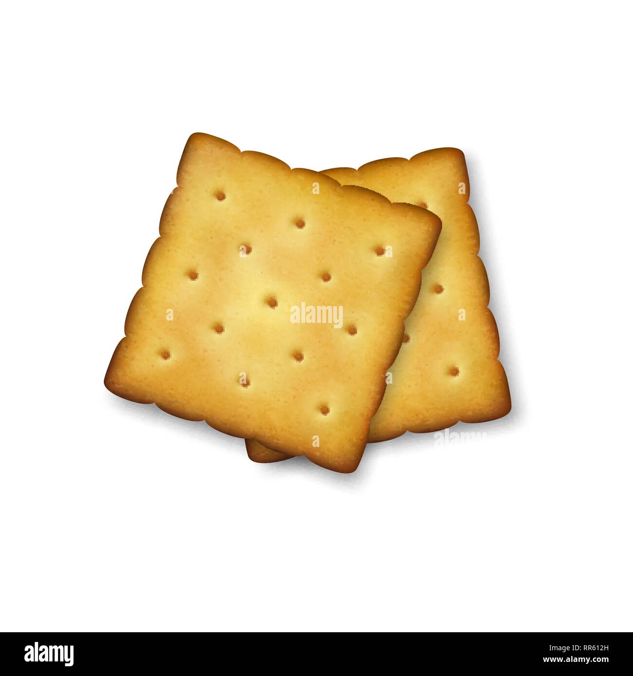Vettore realistica 3d Square deliziosi biscotti salati rustico, cracker, Set di biscotto Closeup isolato su sfondo trasparente. Modello di progetto di dolci Illustrazione Vettoriale