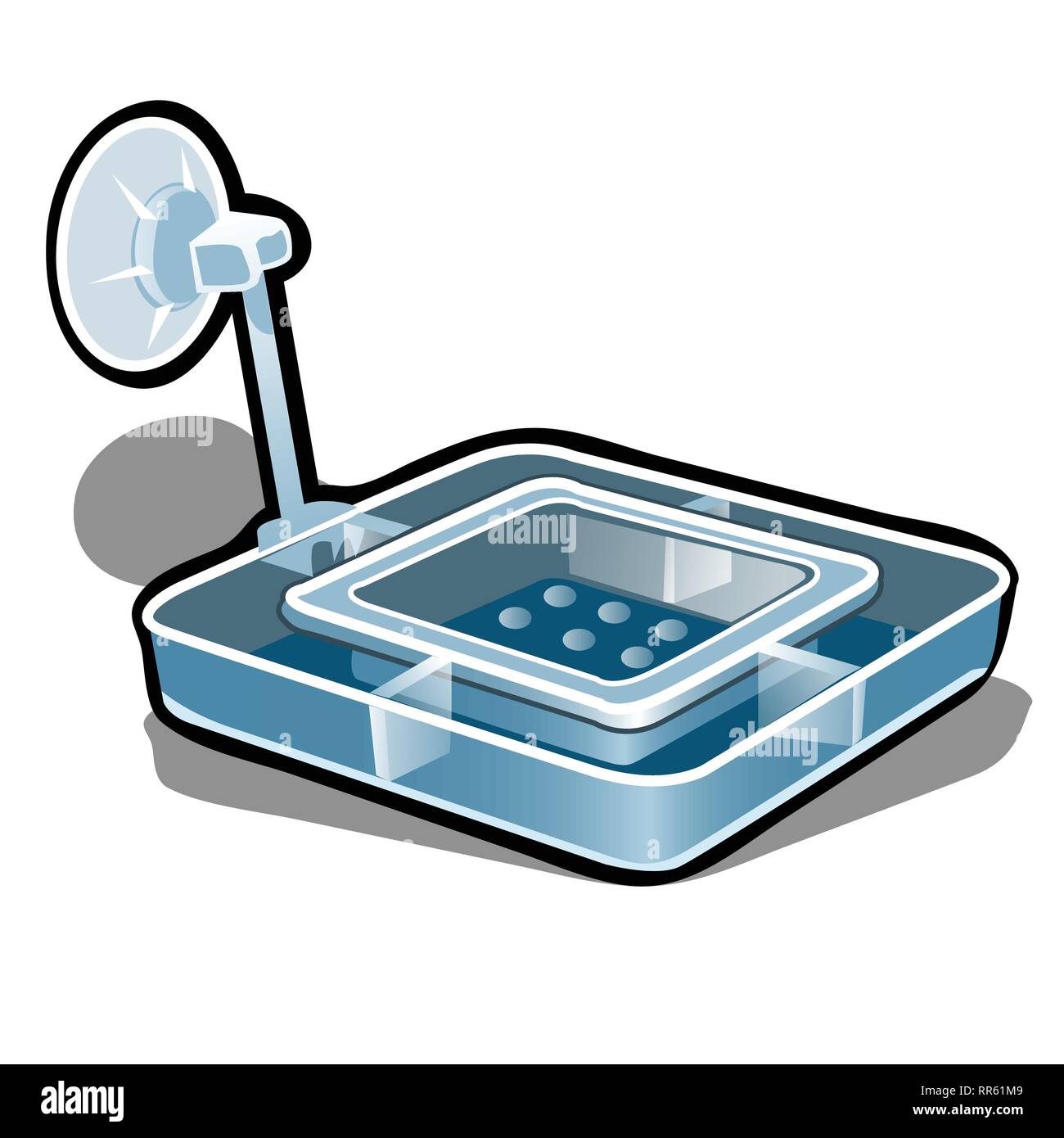 Alimentatore in plastica per pesci di acquario isolati su sfondo bianco. Vector cartoon close-up illustrazione. Illustrazione Vettoriale