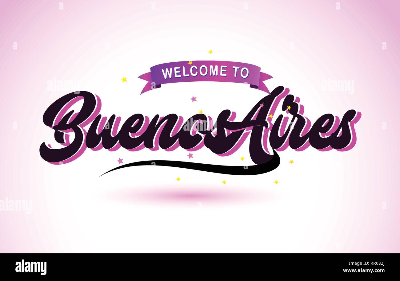 BuenosAires Benvenuti a Creative testo Font manoscritta con Viola colori rosa Design illustrazione vettoriale. Illustrazione Vettoriale