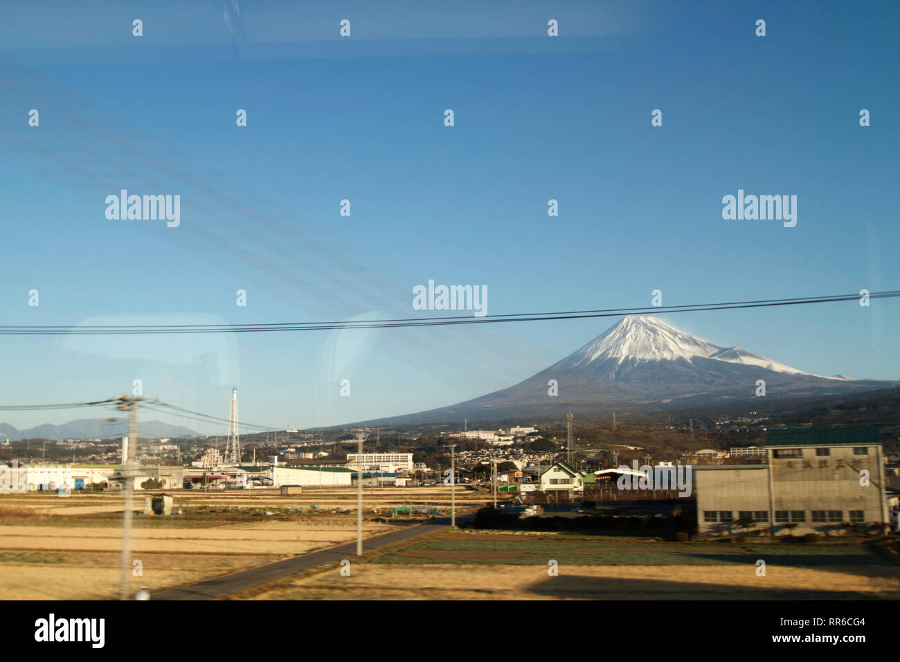 Yoshiwara-Mount Fuji vista da Shinkansen per Nagoya Foto Stock