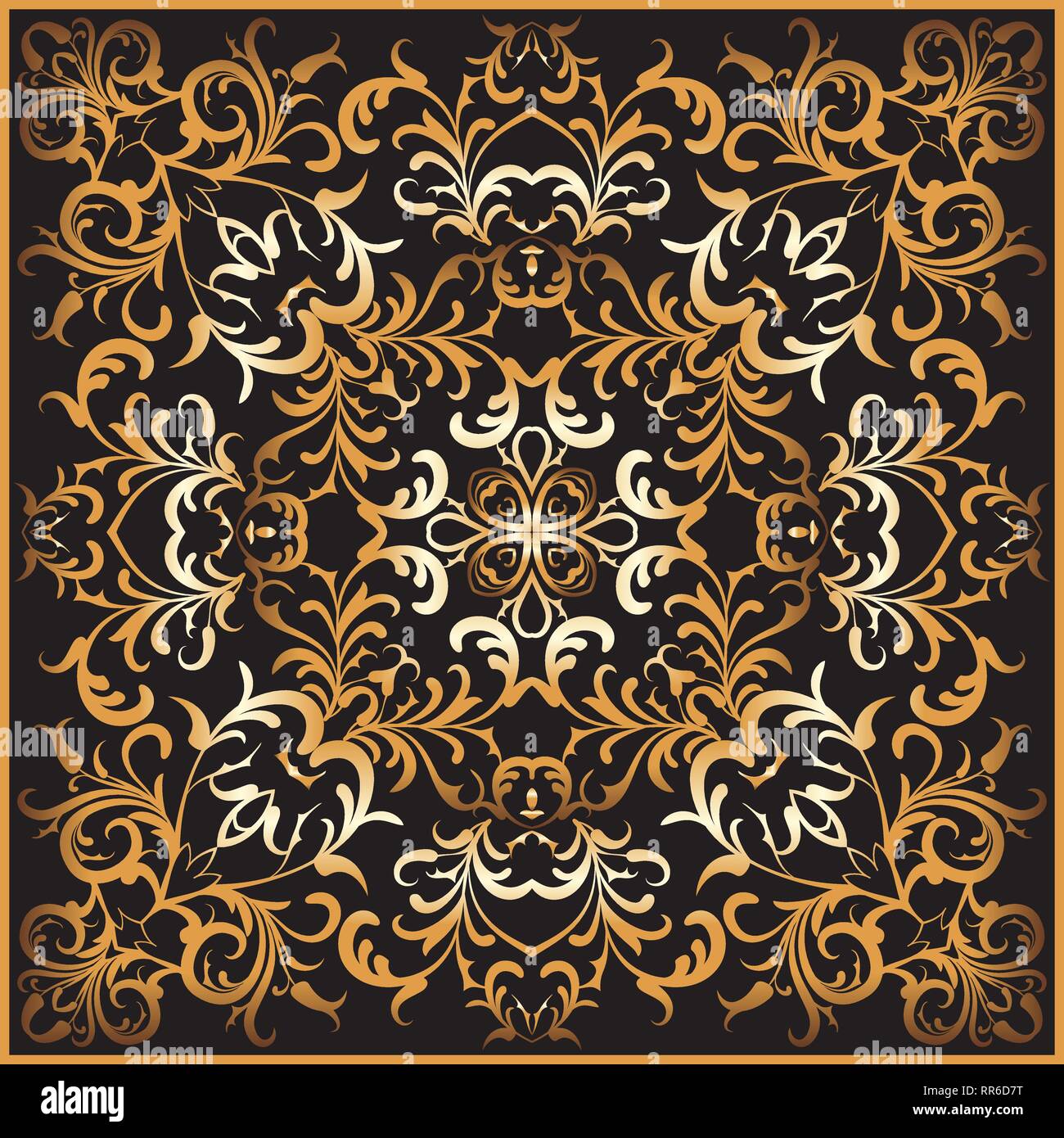 Fazzoletto nero con disegno oro. Square ornamento per la stampa su tessuto,  illustrazione vettoriale Immagine e Vettoriale - Alamy