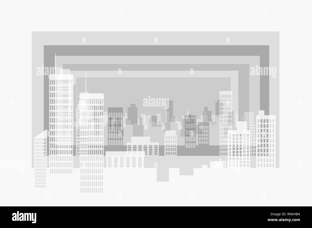 Città moderno paesaggio di contorno. Diversi piani formano una immagine tridimensionale. Aspetto della carta. Illustrazione Vettoriale