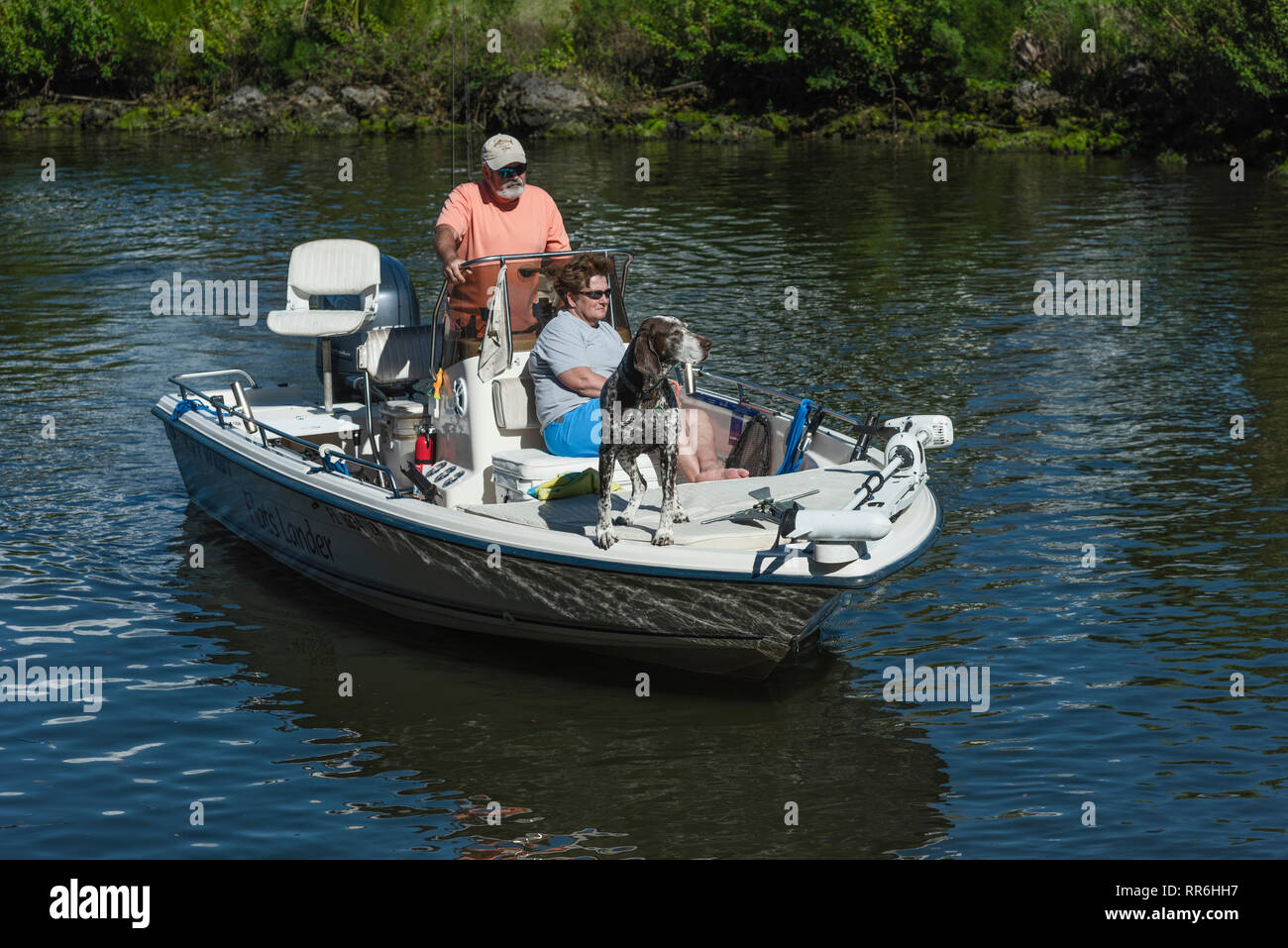 I barcaioli con vi cane in Crystal River, Florida USA Foto Stock