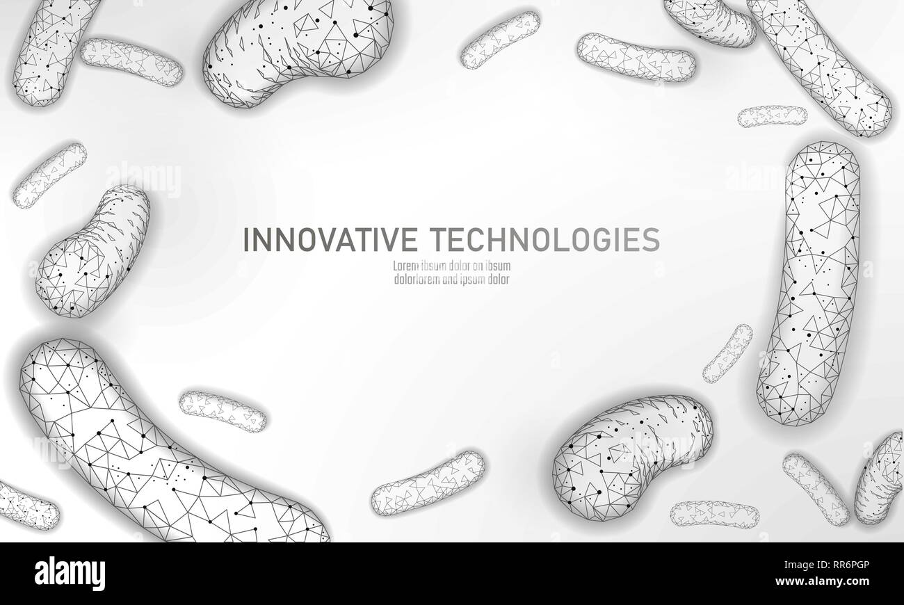 I batteri 3D bassa poli rendono i probiotici. Una sana digestione normale flora di intestino umano per la produzione di yogurt. La scienza moderna medicina tecnologia Illustrazione Vettoriale