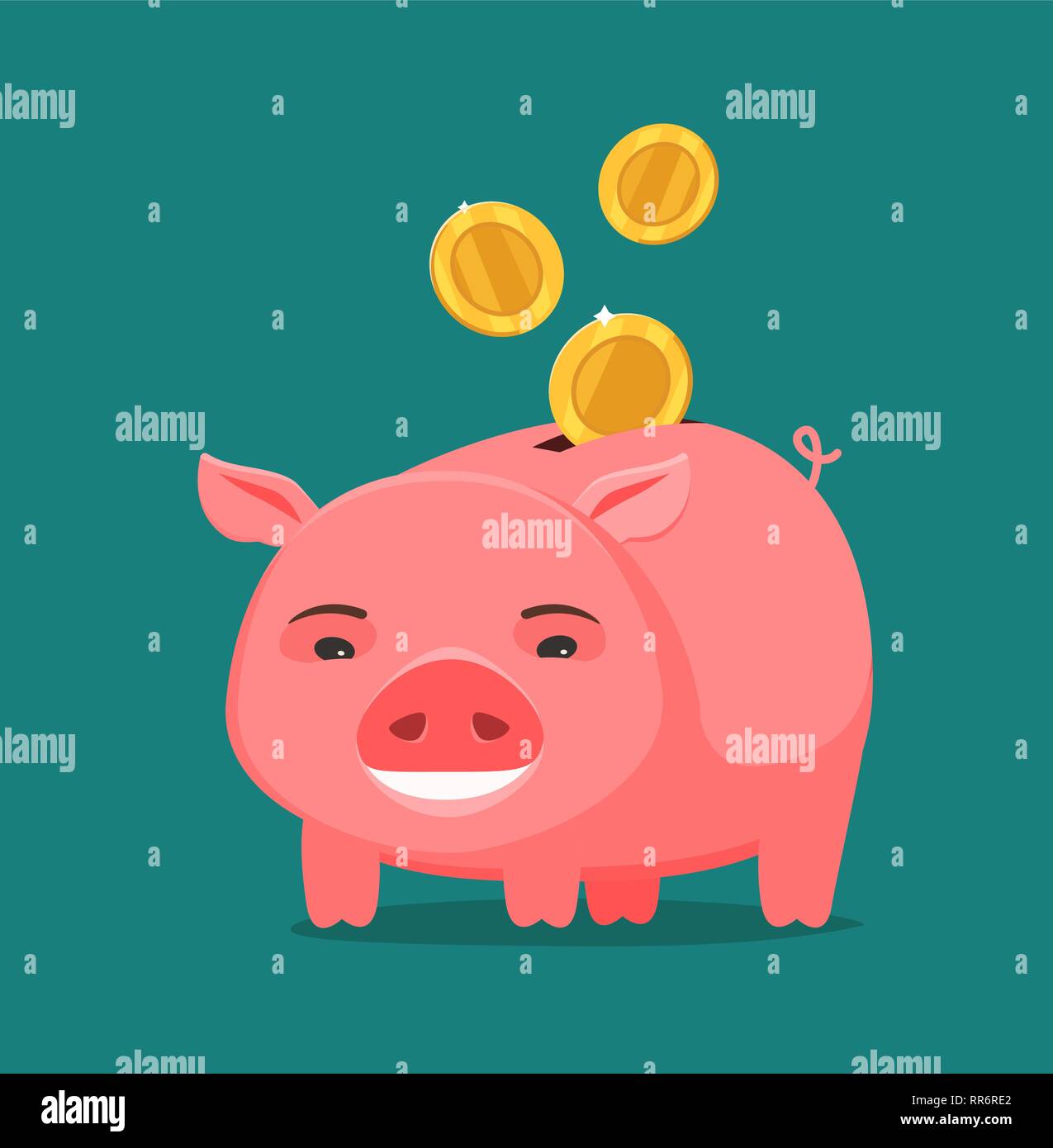 Funny salvadanaio e monete. Business Banking concetto. Fumetto illustrazione vettoriale Illustrazione Vettoriale