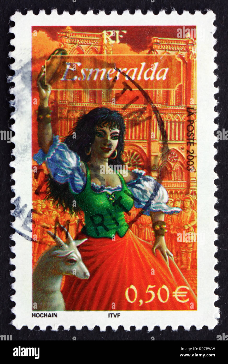 Francia - circa 2003: un timbro stampato in Francia mostra Esmeralda, da Notre Dame de Paris, da Victir Hugo, carattere dalla letteratura, circa 2003 Foto Stock