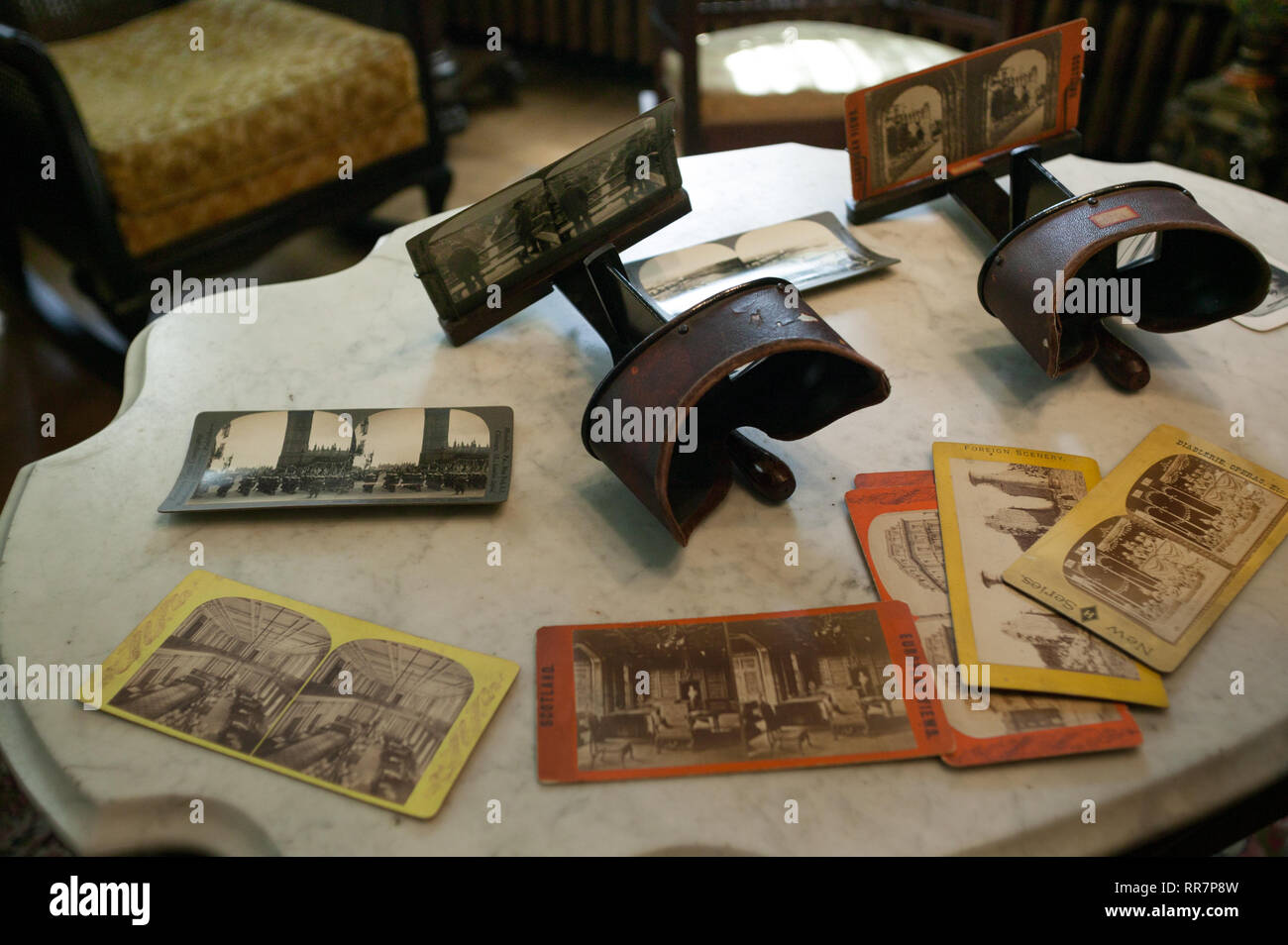 Foto Stereo Viewer su un tavolo al Presidente Warren G. Harding Home Marion, Ohio Foto Stock