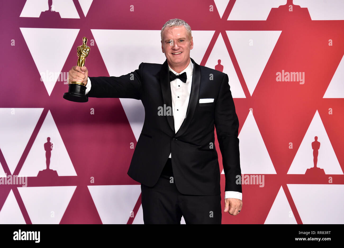 John Ottman con il premio per le operazioni di editing per Bohemian Rhapsody in sala stampa al 91Academy Awards tenutosi presso il Teatro Dolby in Hollywood, Los Angeles, Stati Uniti d'America. Foto Stock