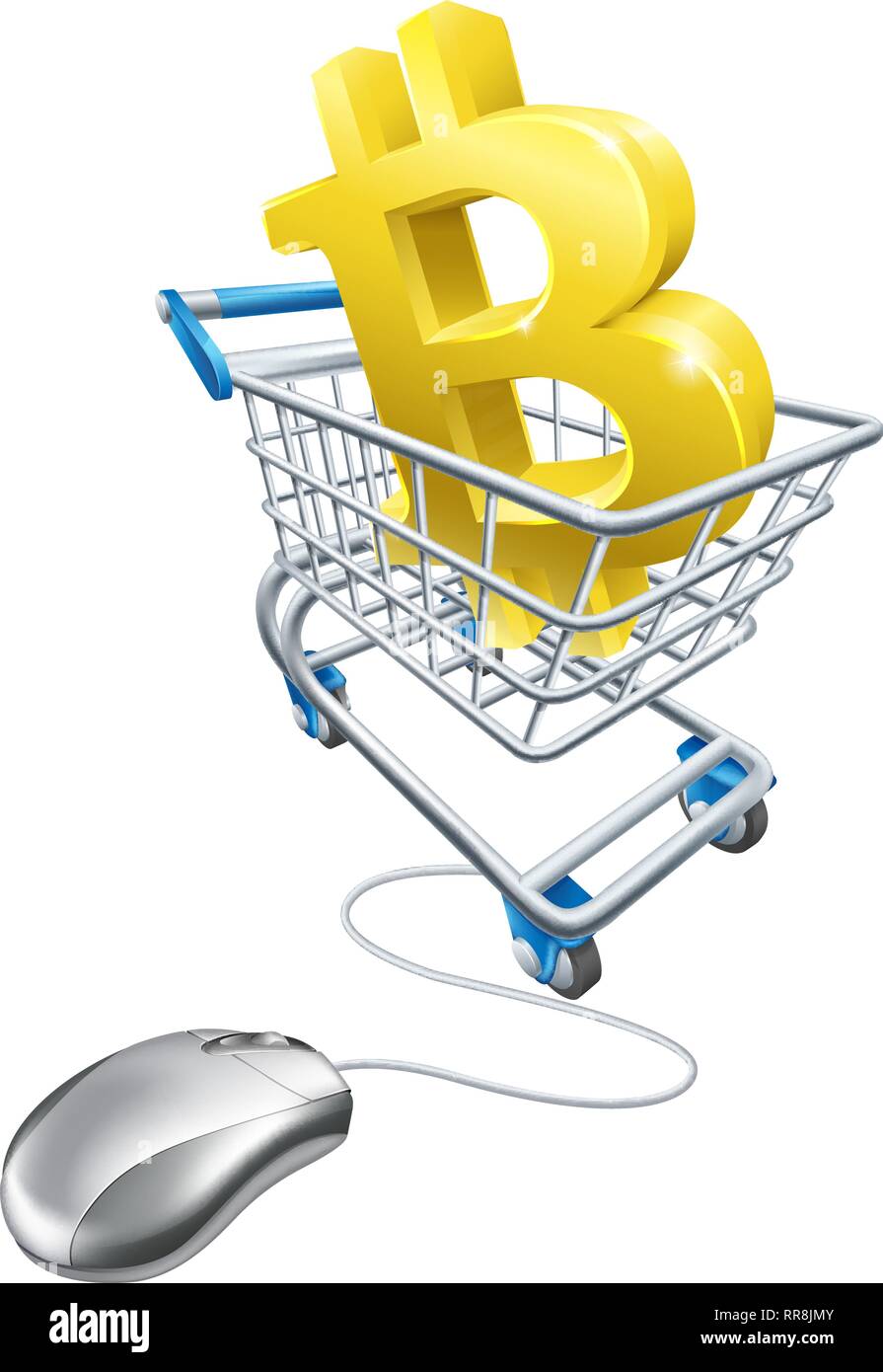 Bitcoin mouse del computer Carrello concetto Illustrazione Vettoriale