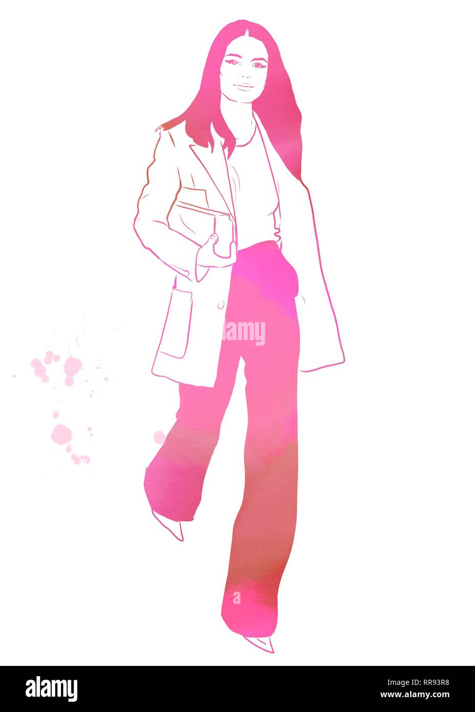 La pittura ad acquerello o illustrazione di moda donna o ragazza con gli ultimi look alla moda a scène Foto Stock