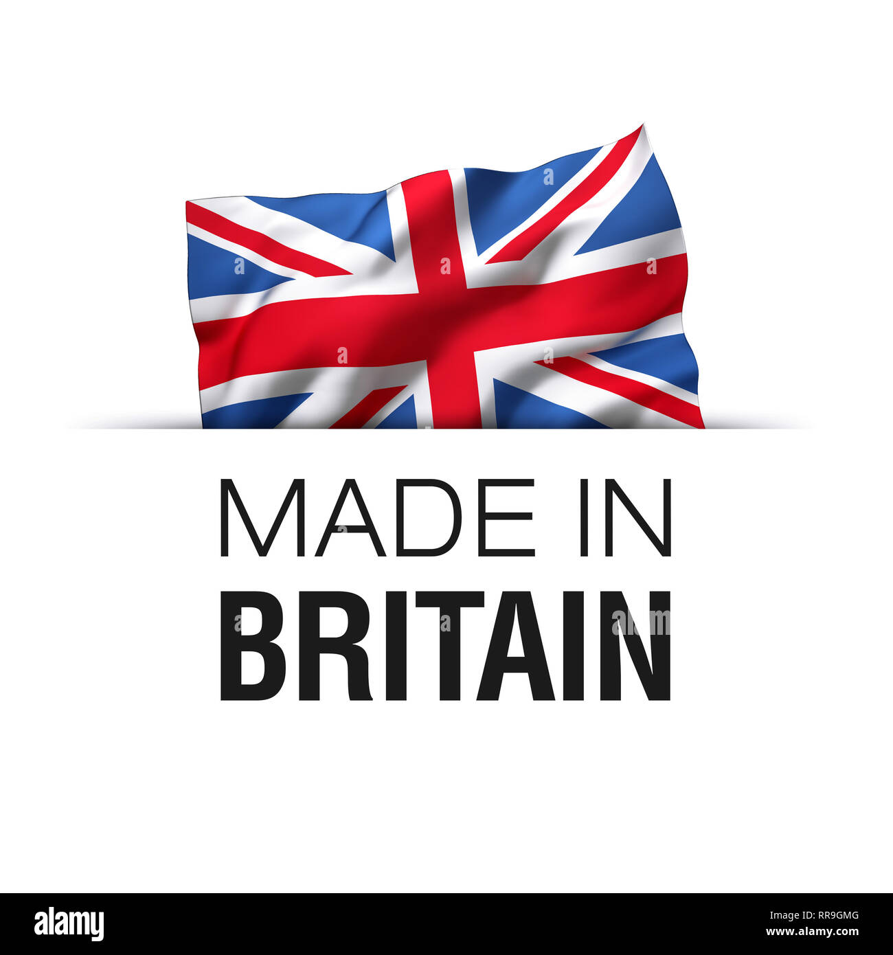 Realizzato in Gran Bretagna - etichetta di garanzia con una sventola bandiera del Regno Unito. Foto Stock