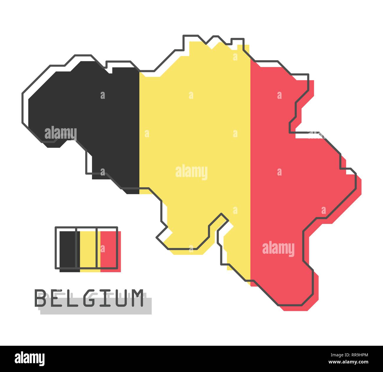 Belgio mappa e bandiera . Moderna linea semplice cartoon design . Vettore Illustrazione Vettoriale