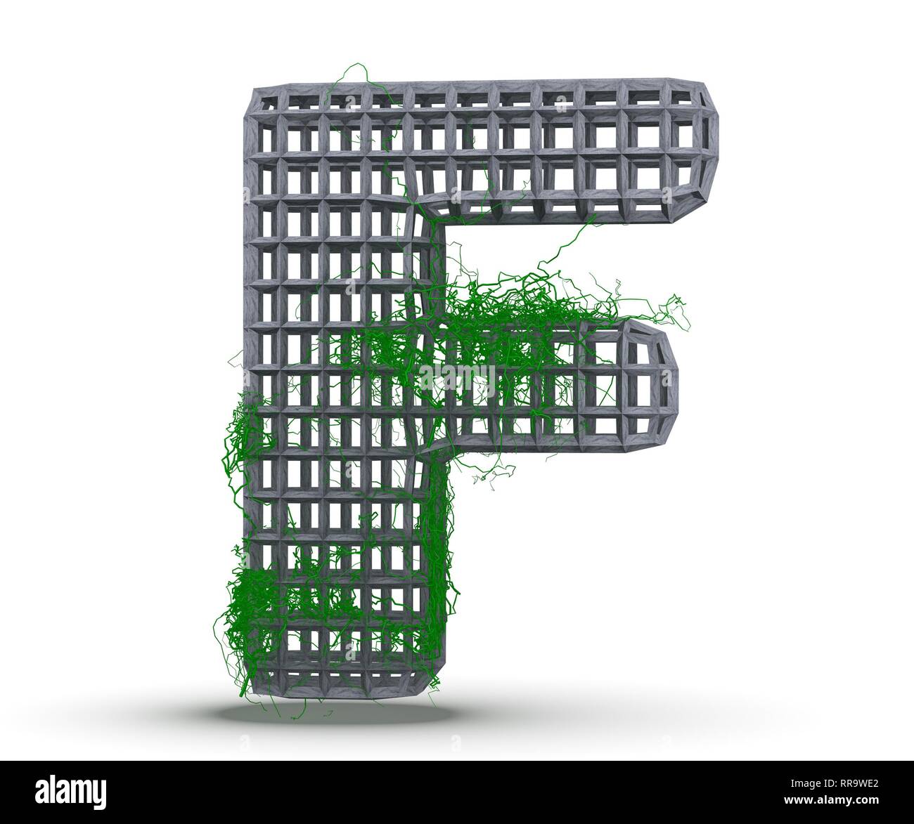 Capitale di calcestruzzo - Lettera F da cui la vite cresce, isolati su sfondo bianco. 3D render illustrazione Foto Stock Capitale di calcestruzzo - Lettera F da cui la vite cresce, isolati su sfondo bianco. 3D render illustrazione Foto Stock