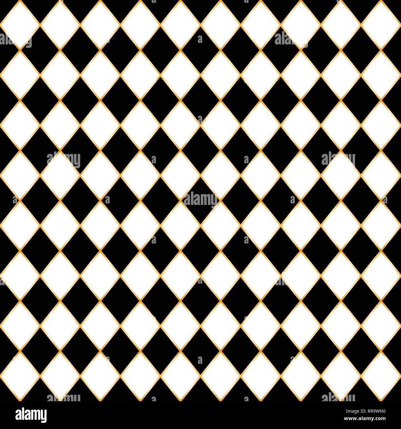 Scacchiera seamless pattern con cornice dorata. Illustrazione Vettoriale