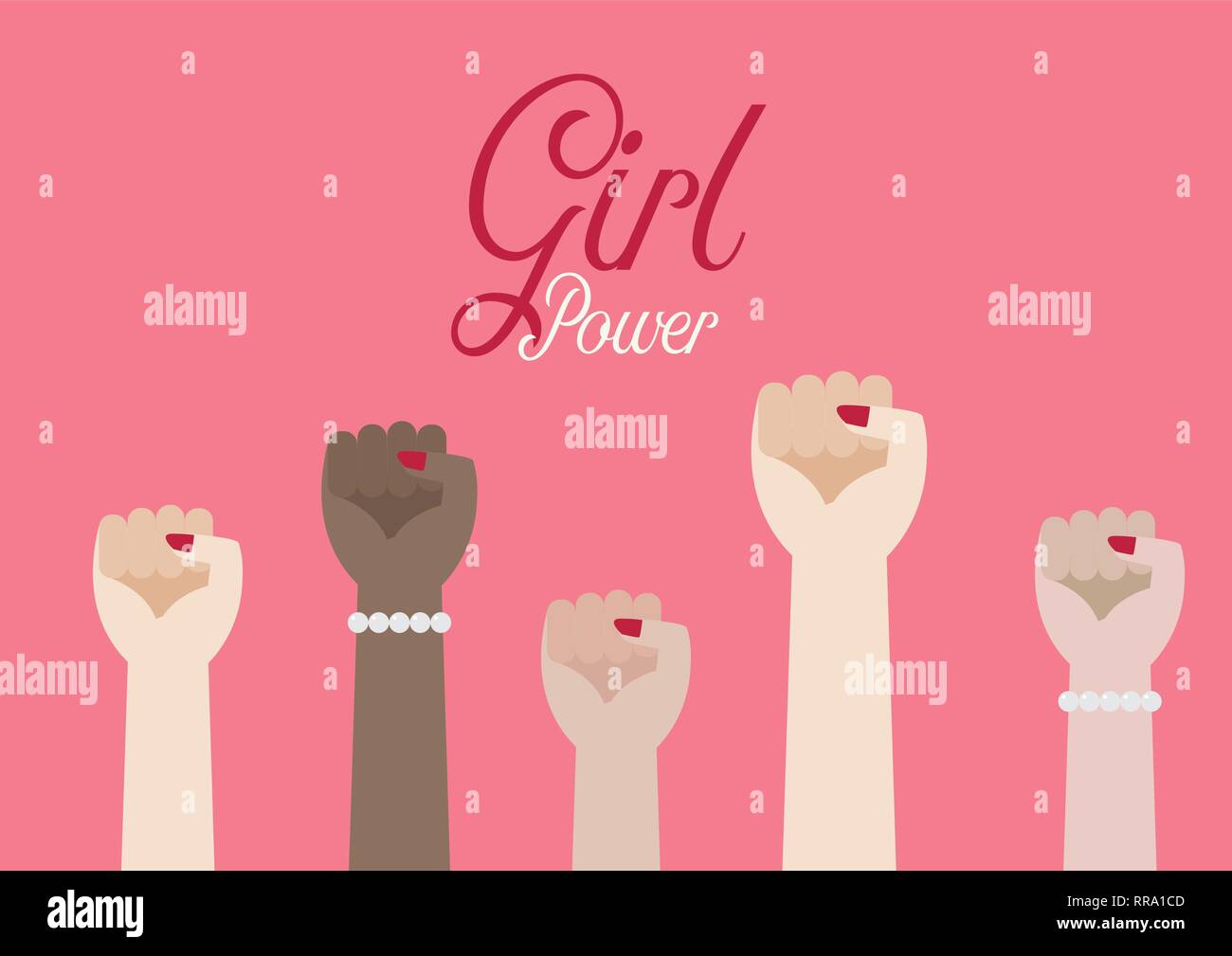 Le donne del pugno di mani e iscrizione Girl power. Illustrazione Vettoriale poster Illustrazione Vettoriale