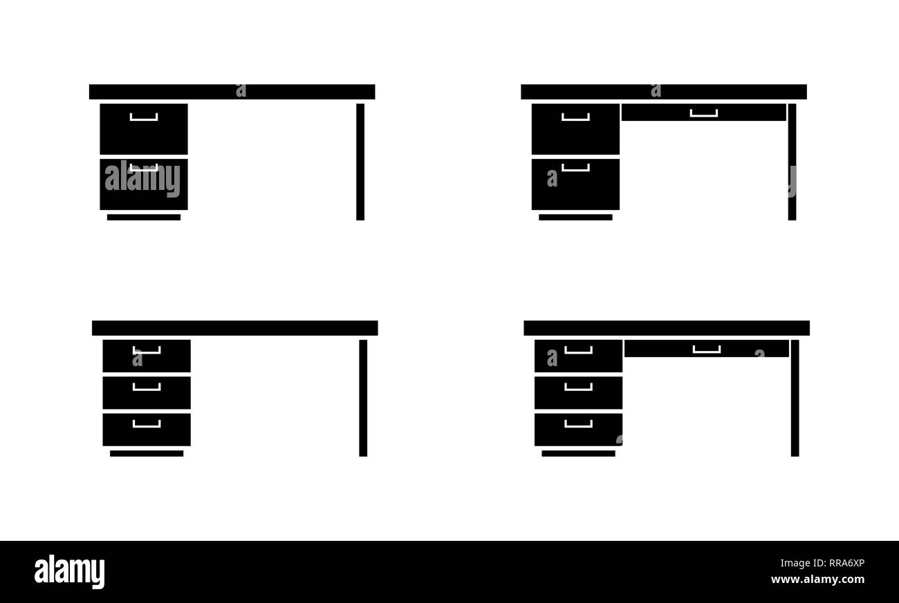 Set di tabelle di office con comodini, vuota per la progettazione e la decorazione, icona piatta Illustrazione Vettoriale