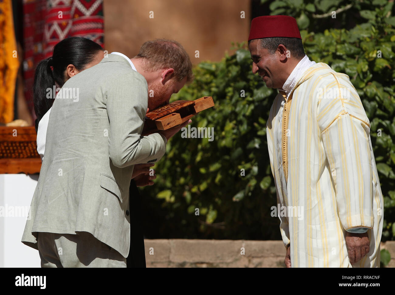 Il Duca e la Duchessa di Sussex durante una imprenditori sociali evento e mercato a Giardini Andalusi a Rabat il terzo giorno del loro tour del Marocco. Foto Stock