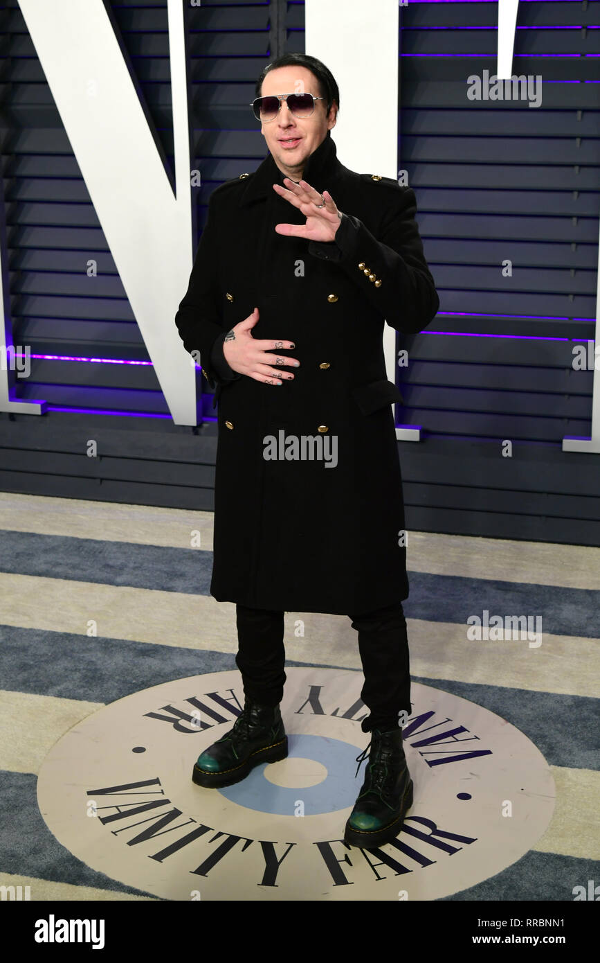 Marilyn Manson frequentando il Vanity Fair Oscar Party a Wallis Annenberg Center for the Performing Arts di Beverly Hills, Los Angeles, California, USA. Foto Stock