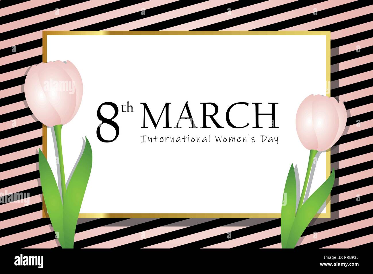8 marzo internazionale giorno womans striped biglietto di auguri con luminosi tulipani illustrazione vettoriale EPS10 Illustrazione Vettoriale