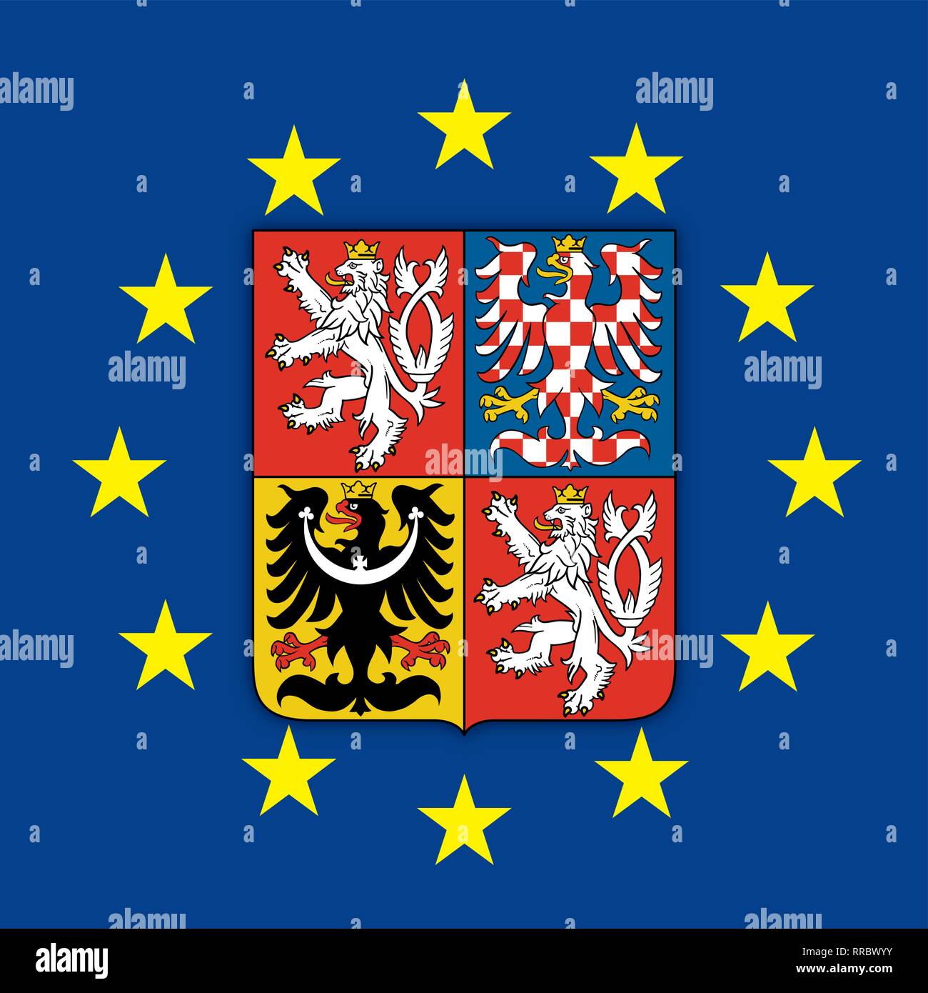 Austria stemma sulla bandiera dell'Unione europea, illustrazione vettoriale Repubblica Ceca stemma sulla bandiera dell'Unione europea, illustrazione vettoriale Illustrazione Vettoriale