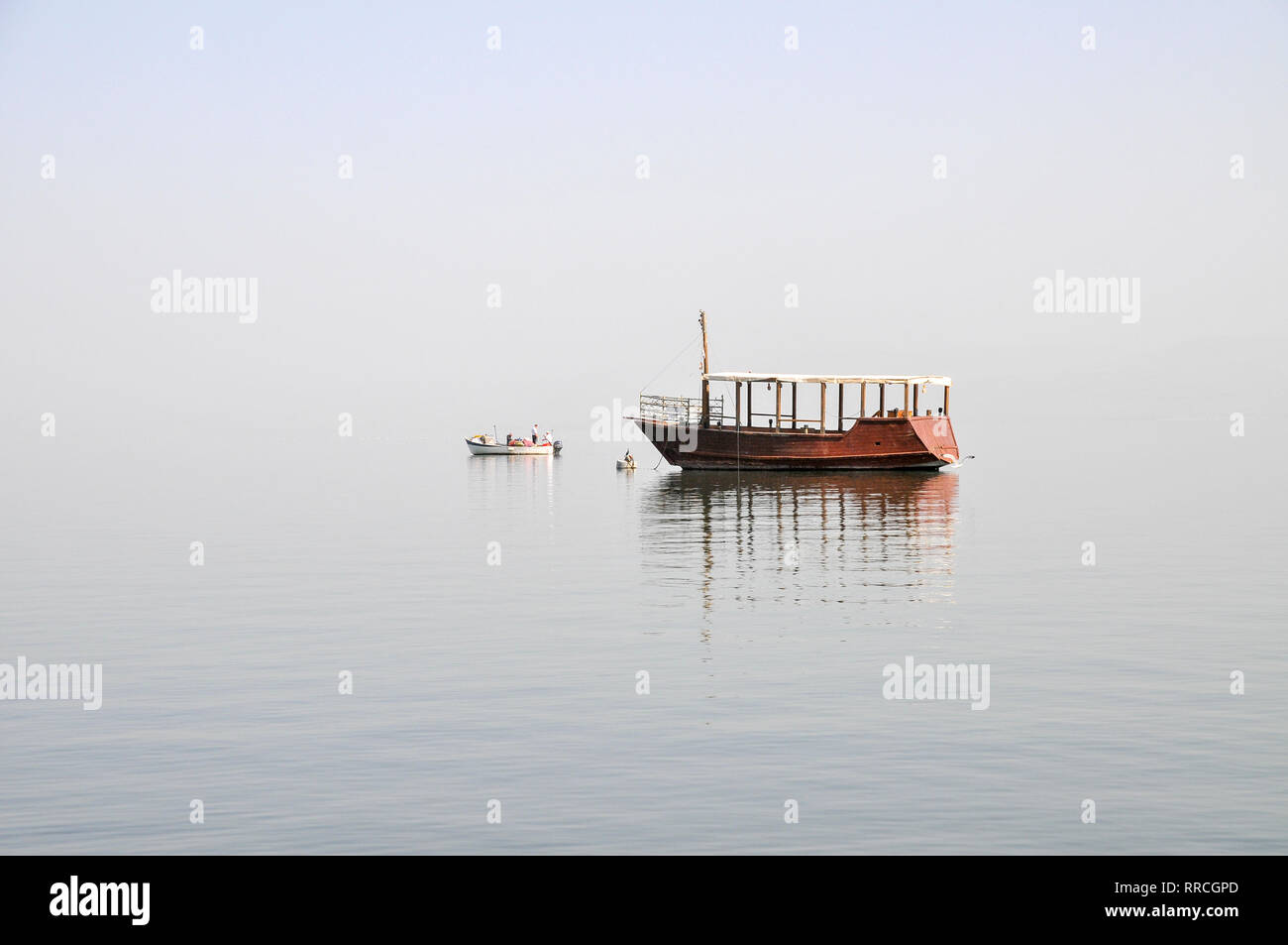 La speranza barca. Replica di Gesù' imbarcazione. Vecchia barca in legno scoperto nel mare di Galilea, datata al tempo di Gesù Cristo. La barca originale è su dis Foto Stock