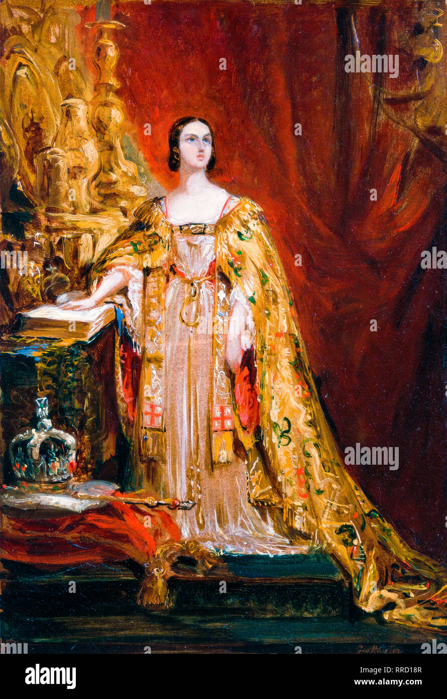 La regina Victoria prendendo l incoronazione giuramento il 28 giugno 1838, 1850 dipinto da George Hayter Foto Stock