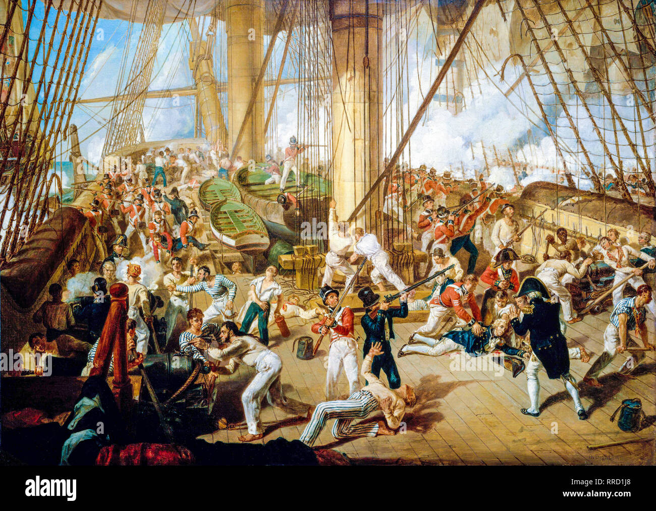 La caduta di Nelson, Battaglia di Trafalgar, 21 ottobre 1805, dipinto circa 1825 di Denis Dighton Foto Stock