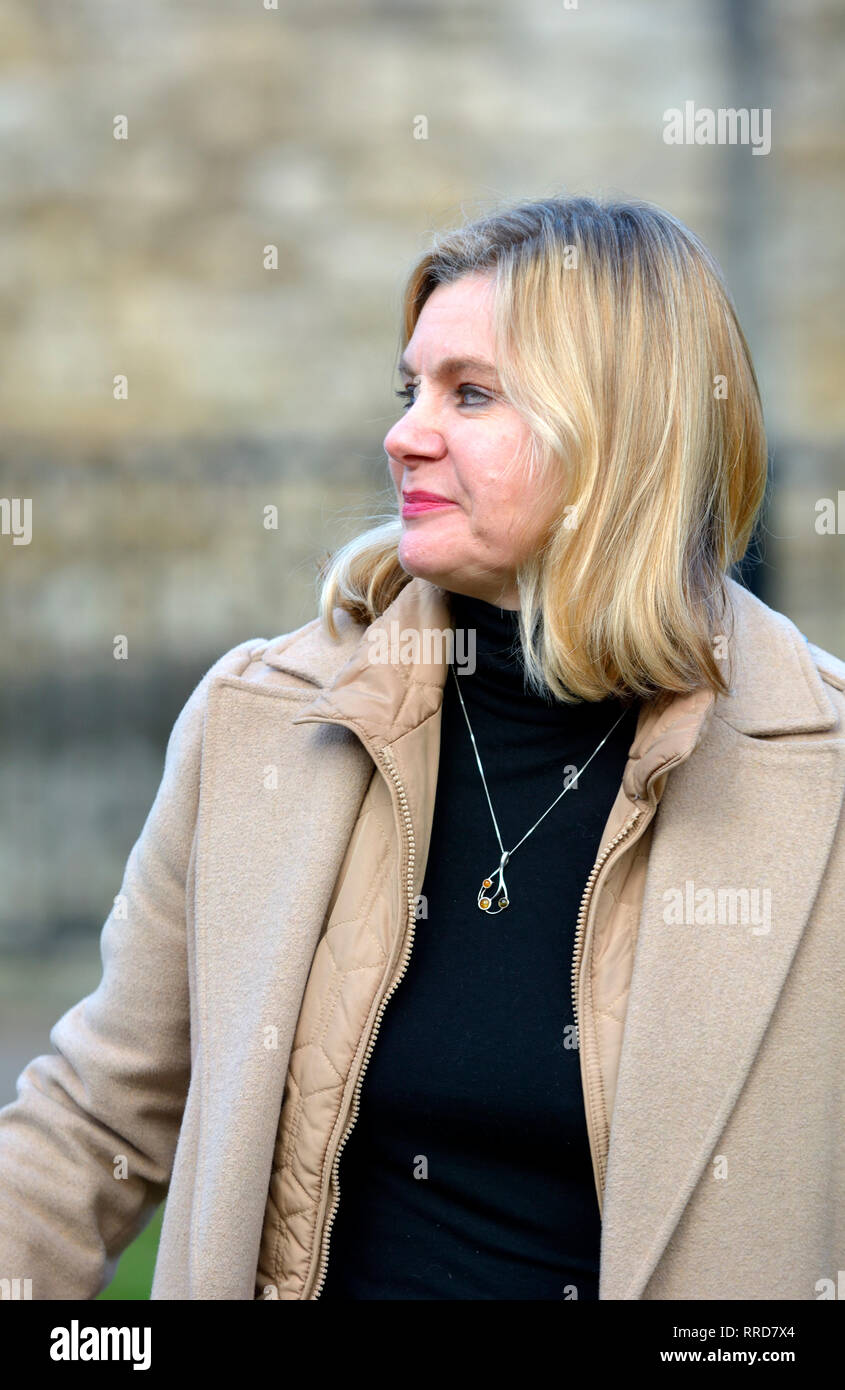 Justine Greening MP (Cost: Putney) su College Green, Westminster il giorno ella correva voce per essere considerato dimissionario dal partito conservatore - Foto Stock