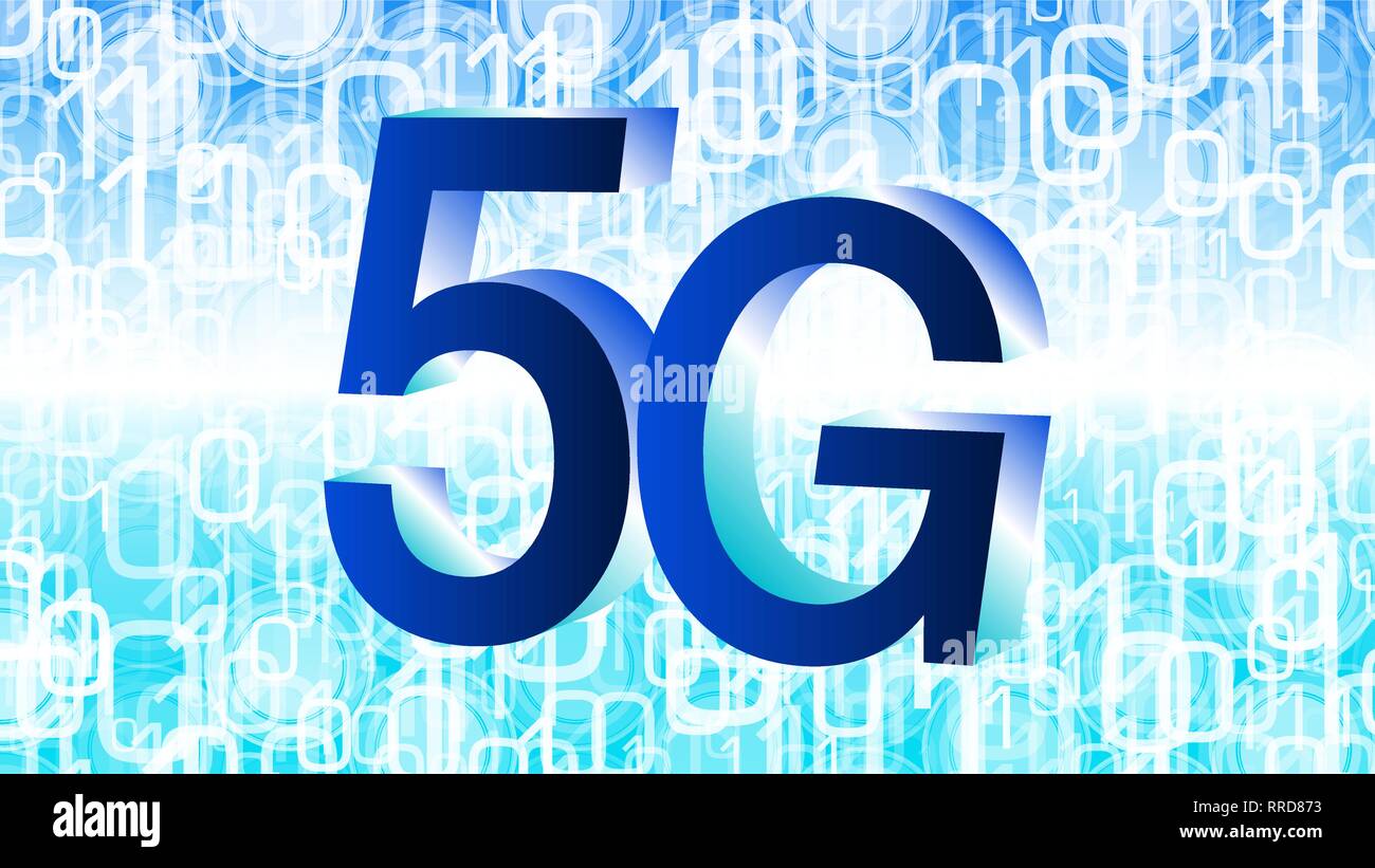 5G - ultima generazione di comunicazioni mobili cellulare astratto, vettore di codice binario Illustrazione Vettoriale