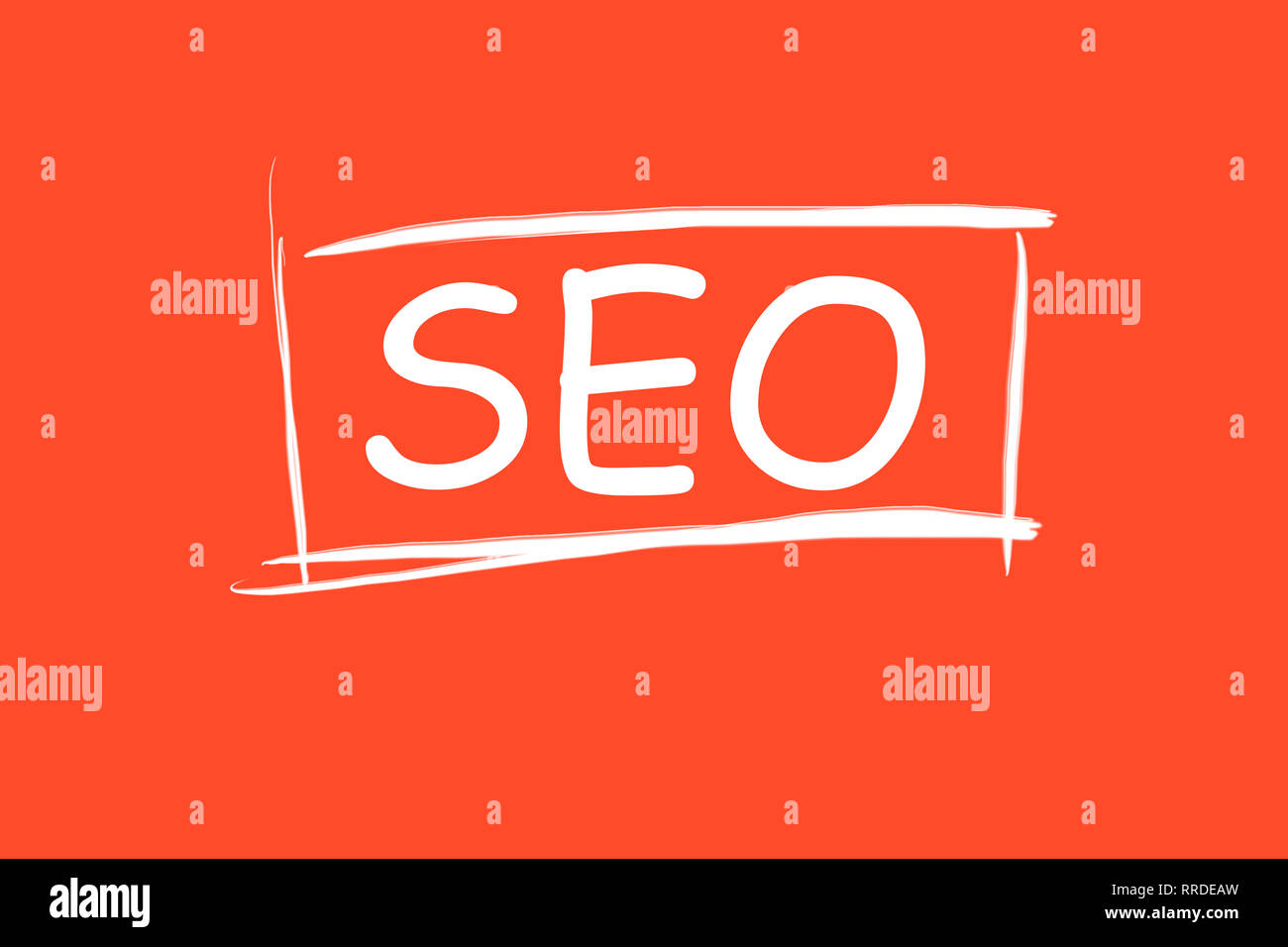 SEO iscrizione nel telaio su sfondo rosso. Ottimizzazione per i motori di ricerca. Aumentare il traffico del sito web Foto Stock