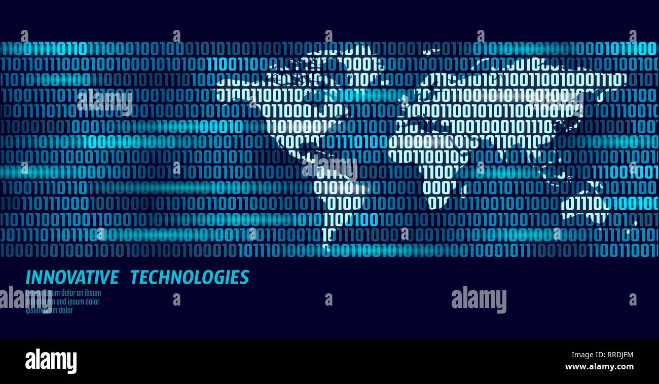 Il pianeta terra globale di scambio dei dati di codice binario di flusso. La sicurezza di pagamento informazioni personali blu brillante concetto business world map illustrazione vettoriale Illustrazione Vettoriale