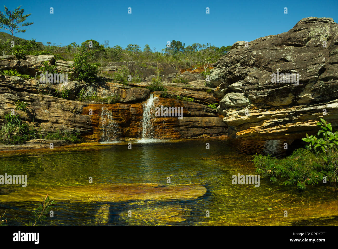 La cascata e laghi a Biribiri parco dello stato su Diamantina - Brasile. Foto Stock